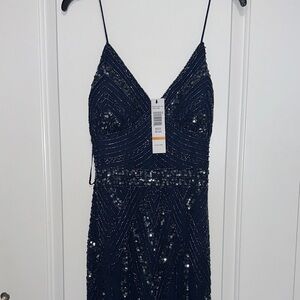 Elegant Navy Sequin Dress